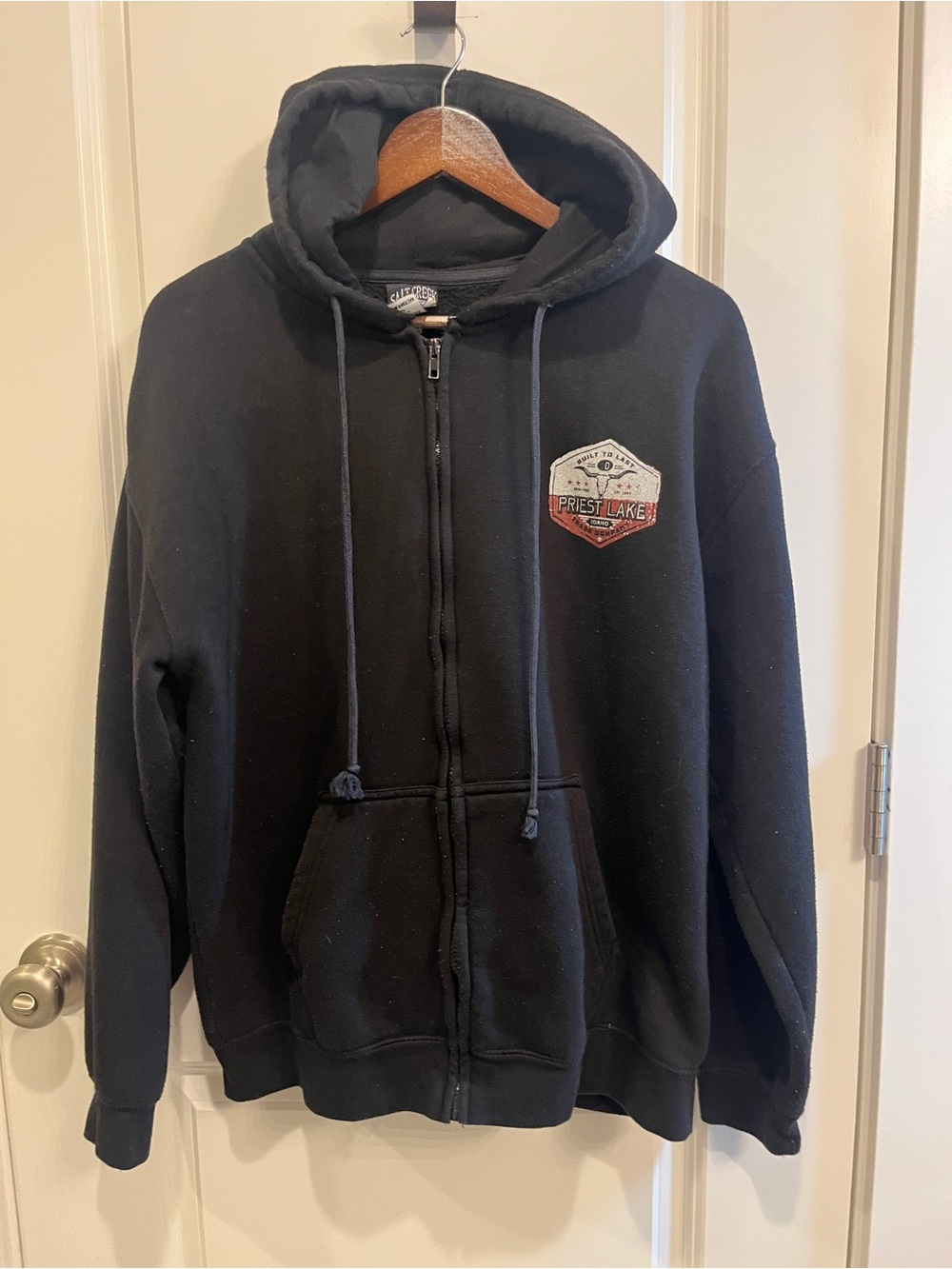Priest Lake Idaho Large Black Graphic Hoodie Sweatshirt Zip Up